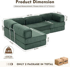 108" L Shaped Couch, Modular Sectional Sofa with Chaise, Cloud Boneless Couch with Deep Seat & Removable Pillow for Living Room, Bedroom,No Assembly Required（Dark Green）