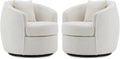 Swivel Accent Chair Set of 2, Modern Upholstered Boucle Barrel Arm Chairs with Pillow for Living Room, 360 Degree Round Swivel Sherpa Armchair with Round Base for Bedroom Club (2, Cream)