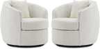 Swivel Accent Chair Set of 2, Modern Upholstered Boucle Barrel Arm Chairs with Pillow for Living Room, 360 Degree Round Swivel Sherpa Armchair with Round Base for Bedroom Club (2, Cream)