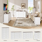 LIDYUK White Dresser for Bedroom, 3 Drawer Dressers & Chest of Drawers, Modern Wood Dresser with Charging Station, End Table Nightstand Bedside Table for Bedroom, Living Room