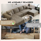 135.4" Cloud Sectional Couch with 1 Ottoman,Modern Modular Sofa with Deep Seat, Comfort U Shaped Sofa Couches for Living Room Bedroom Apartments,No Assembly Required, (Camel,Left Facing Chaise)