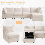 TEKAMON 123" Modular Sectional Sofa with Ottoman,Extra Large Comfy Cloud 4-Seat Deep Seat, Reversible Chaise Modular Sectional Couches for Living Room and Apartmenr,Beige