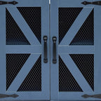 White Farmhouse End Table with Charging Station, 24" Wood Sofa Side Table with Mesh Barn Door, Nightstand with Adjustable Storage Shelf for Living Room, Square