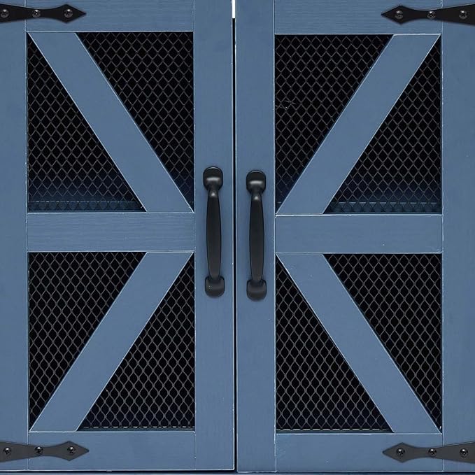 White Farmhouse End Table Set of 2, 24" Wood Sofa Side Table with Charging Station, Nightstand with Mesh Barn Door for Living Room, Square