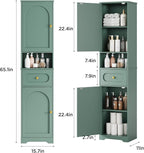 Maupvit 65" Tall Bathroom Storage Cabinet, Narrow Storage Cabinet with 2 Doors and Drawer, Bathroom Organizers with Adjustable Shelves for Living Room, Entryway, Green