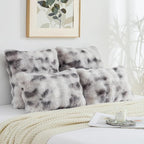 FUTEI Grey White Decorative Throw Pillow Covers 12x20 Inch Set of 2,Soft Fuzzy Faux Rabbit Fur Pillow Case with Raised Texture,Neutral Boho Home Decor for Couch Bed Living Room