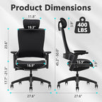 CLATINA Ergonomic High Swivel Executive Chair with Adjustable Height Head 3D Arm Rest Lumbar Support and Upholstered Back for Home Office Black