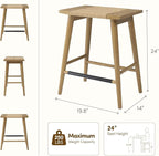 Thor Wicker Premium Solid Wood Counter Stool 24", Set of 2, Backless Counter Height Seating with Hand-Knitted Rope, Eco-Friendly Modern Design (Light Brown)