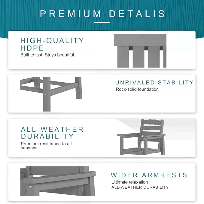 7 Piece Patio Dining Set with 11ft Patio Umbrella (Rose Pink), 7 Gray Outdoor HDPE Dining Set with 6 Chairs + 1 Large Table, for Market, Pool, Garden, Backyard, Deck