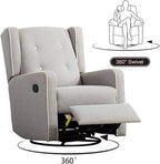 CANMOV Swivel Rocker Recliner Chair, Nursery Glider Chair, Nursery Rocking Chairs, Manual Reclining Chair, Grey