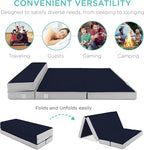 Best Choice Products 4in Portable Queen-Size Mattress, Tri-Fold Mattress for Camping, Guest, Toddler, Foam Plush w/Carry Case - Midnight Blue