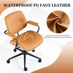 BV Mid Century Modern Office Chair Set of 1, Swivel Rolling Deak Chair with Armrests and Walnut Back, Adjustable Desk Chair for Home Office, Brown