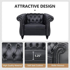 Accent Sofa Chair for Living Room, Modern PU Leather Upholstered Armchair, Oversized Comfy Single Sofa Chair with Cushion, Mid Century Tufted Chesterfield Sofa Couch for Bedroom, Apartment (Black)