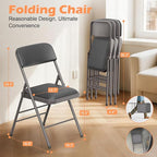 Folding Chairs 4 Pack with Padded Cushion and Back, Metal Folding Chairs with Comfortable Cushion and Durable Steel Frame Capacity for Home, Office, Party and Outdoor Events (PU-Grey, 4 Pack)