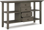 SIMPLIHOME Redmond SOLID WOOD 54 inch Wide Transitional Console Sofa Table in Farmhouse Grey for the Living room Entryway and Bedroom
