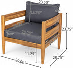 Christopher Knight Home Annie Acacia Wood Outdoor Chairs Set of 2, Patio Lounge Chair Outdoor with Slatted Back, Accent Chair with Cushions, Stylish Armchair for Balcony/Garden, Dark Gray + Teak