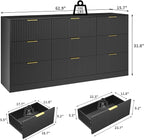 Dresser for Bedroom with 9 Drawer, 63” Long Black Dresser Modern Chest of Drawers with Metal Handle, Wood TV Stand Storage Organizer for Bedroom, Living Room, Black