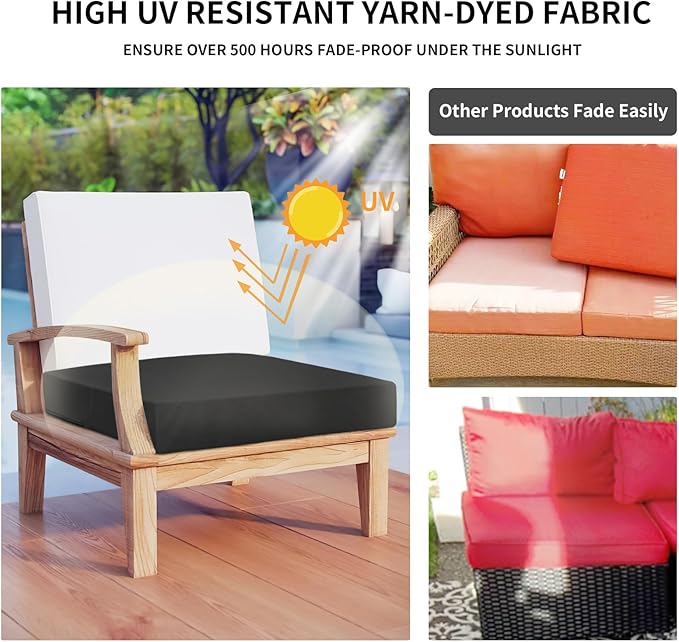 Easy-Going Waterproof Patio Cushion Covers ONLY Cover 24x22x4 inch 2 Pack Replacement Non-Slip Outdoor Seat Cushion Slipcover with Zipper. Black