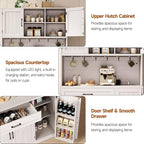 ONBRILL 71" Pantry Cabinet, Kitchen Pantry Storage Cabinet with LED Light & Outlet, Kitchen Hutch with Microwave Shelf & 6 Hooks, Door Shelves & Drawer & Adjustable Shelves, for Dining Room