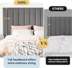 Allewie Full Size Storage Bed Frame, Vertical Channel Tufted Adjustable Headboard, Velvet Upholstered Platform Bed with 4 Oversized Underbed Drawers, Wooden Slats Support, No Box Spring Needed, Grey