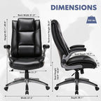 COLAMY Leather Executive Office Chair - High Back Home Computer Desk Chair with Padded Flip-up Arms, Adjustable Tilt Lock, Swivel Rolling Ergonomic Chair for Adult Working Study, Black