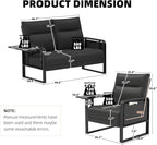 3-Piece Living Room Sofa Set, Faux Leather Loveseat & Accent Chairs Set of 2 with Foldable Tray Table & Storage Pocket, Upholstered Sofa Set for Small Spaces, Office, Black