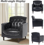 Faux Leather Accent Chair, PU Leather Modern Comfy Upholstered Armchair with Wood Legs & Nailhead Trim for Living Room, Bedroom