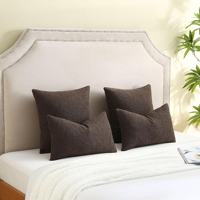 FUTEI Pack of 2 Dark Coffee Decorative Throw Pillow Covers 16x16 Inch Soft Cozy Solid Boucle Textured Cushion Case,Modern Home Decor for Couch Bed Living Room
