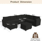 Modular Sectional Sofa Couches, Large Convertible Modular Couches with Storage, 8-Seater Sectional Sofa for Living Room, U Shaped Sectional Couch Sleeper Sofa with Chaise (Black, 8 Seats)