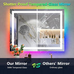 36x30 Inch RGB LED Bathroom Mirror Front Light and RGB Backlit Lighted Vanity Mirror for Bathroom Wall Mounted Dimmable Anti Fog Memory Shatter-Proof IP54 Waterproof Horizontal/Vertical