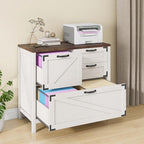 Lateral File Cabinet with 4 Drawers Farmhouse File Cabinet for Letter/Legal/A4 Size Hanging Files, Large Wood File Storage Cabinets Printer Stand for Home Office Cabinet, Rustic White
