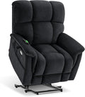 MCombo Large-Wide Dual Motor Power Lift Recliner Chair, Massage and Dual Heating for Elderly People, Infinite Position, Fabric R7166 (Black)