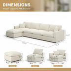 Modern Sectional Linen Couch for Living Room L-Shape Sofas,5 Seat Modular Cloud Sofas,Couches Cushion Covers Removable,Cozy Feather Down Sofa for Apartment Beige