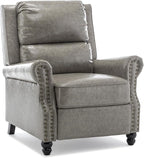Pushback Recliner Chairs Set of 2, Faux Leather Wingback Recliner Chair, Upholstered Armchair Push Back Recliner with Wood Legs, Rivet Trim Single Sofa Accent Chair for Living Room, Bedroom, Gray