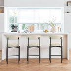 Beige Modern Bar Stools Set of 3, 24 Inch Faux Leather Counter Stools with Curved Backrest, Counter Height Bar Stool for Kitchen Island