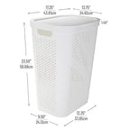 Mind Reader 60L Slim Laundry Hamper, Clothes Basket, Lid, Ventilated, Plastic, Set of 2, White