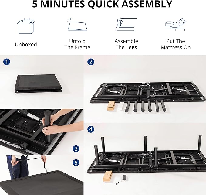 Split King Adjustable Bed Base Frame with Wireless Remote + 14 Inch Copper Memory Foam Mattress Bed in a Box, Head and Foot Incline & Massage, Zero Gravity, Fiberglass Free, 80" × 76"