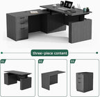 66.93'' Height Adjustable L-Shaped Executive Desk with Drawers and Shelves (Grey)