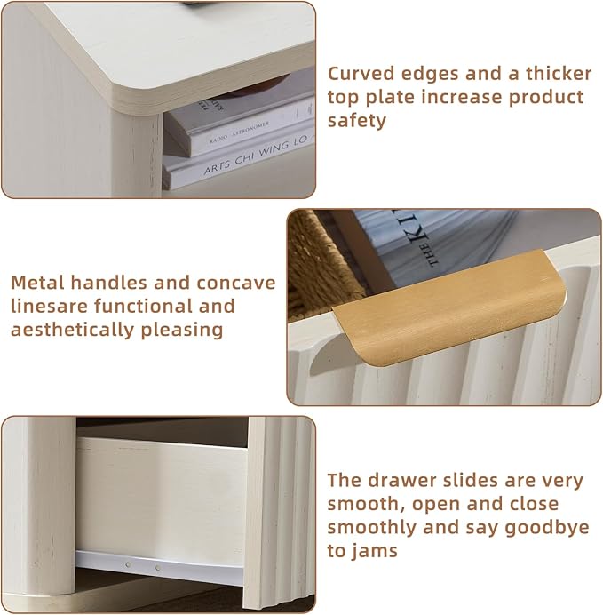 LEYAOYAO 31" Wide Fluted Nightstand with Charging Station, Oversized Extra Large 2 Drawers Night Stand,White Wood Bedside Table,Tall Bed Side End Tables,Modern Chest of Drawers Dressers for Bedroom