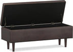 SIMPLIHOME Shay 48 inch Wide Mid Century Modern Rectangular Storage Ottoman in Distressed Chestnut Brown Vegan Faux Leather, Assembled, For the Living Room, Entryway and Family Room