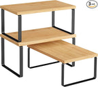 SONGMICS Cabinet Organizer Shelf, Set of 3 Kitchen Counter Shelves, Kitchen Storage, Spice Rack, Stackable, Expandable, Ink Black and Natural Beige UKCS014YL03