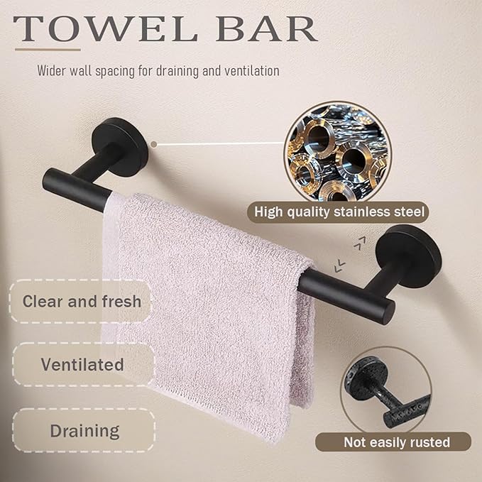 Matte Black Bathroom Hardware Set 7 Piece Towel Rack for Bathroom Modern Towel Bar Set Stylish Storage Solution Essential Bath Accessories