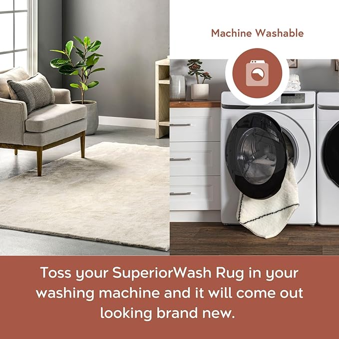 nuLOOM 4' x 6' Cozy Plush SuperiorWash Area Rug, Machine Washable, Non-Slip, Soft Fluffy Shag Carpet for Living Room Bedroom Kids Room Nursery Home Decor, Loni Cream