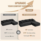 Hobestluk Modular Sectional Couch Sofa, 108" Boneless Couches for Living Room, Memory Foam Sectional Couch with Oversized Chaise,L-Shape Couches (Black, Right Facing)