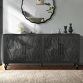 Sideboard Buffet Credenzas for Living Room, 63" Antique Black Entryway Table with Storage Accent Cabinet, Carved Flowers Doors & Wire Holes