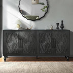 Sideboard Buffet Credenzas for Living Room, 63" Antique Black Entryway Table with Storage Accent Cabinet, Carved Flowers Doors & Wire Holes