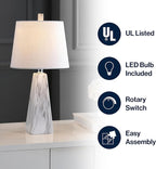 JONATHAN Y JYL1037A Owen 20.5" Resin LED Table Lamp, Contemporary, Office, Living Room, Family Room, Dining Room, Bedroom, Hallway, White Marble Finish