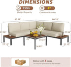 NATURAL EXPRESSIONS Patio Furniture Sets, Metal Outdoor Sectional L Shape Corner Sofa Outdoor Couch with Detachable Backrest,3 Fauxwood Tables,Black Frame,Beige Olefin Cushions for Yard,Garden