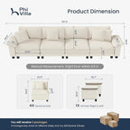 PHI VILLA Cloud Modular Couches Sets, 157.5" Long Sectional Sofa with Upholstered Deep Seat, 4-Seater Couches for Living Room, Chenille Corduroy Dual Fabric, Beige
