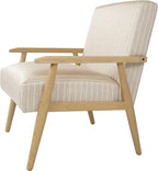 Mid-Century Modern Accent Chair, Natural Wood Frame (Beige Sripe)
